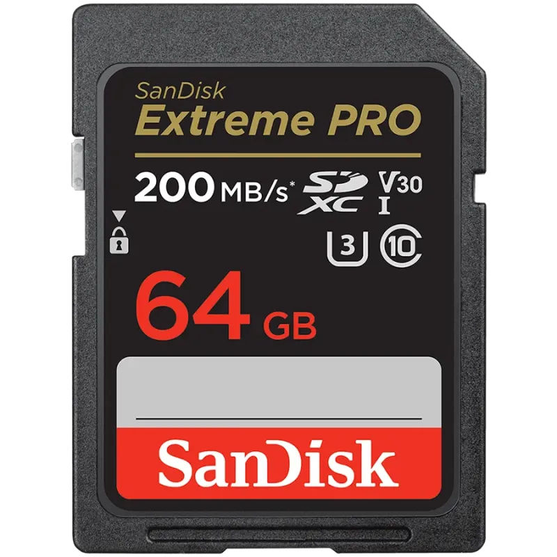 SANDISK Extreme PRO 64GB SDXC Memory Card + 2 years RescuePRO Deluxe up to 200MB/s & 90MB/s Read/Write speeds, UHS-I, Class 10, 