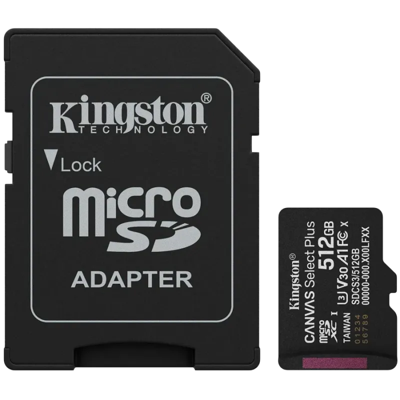 Kingston 512GB microSDXC Canvas Select Plus Gen3 150MB/s A1 Card + Adapter - 1
