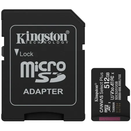 Kingston 512GB microSDXC Canvas Select Plus Gen3 150MB/s A1 Card + Adapter - 1