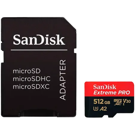 SANDISK Extreme PRO microSDXC 512GB + SD Adapter + 2 years RescuePRO Deluxe up to 200MB/s & 140MB/s Read/Write speeds A2 C10 V30