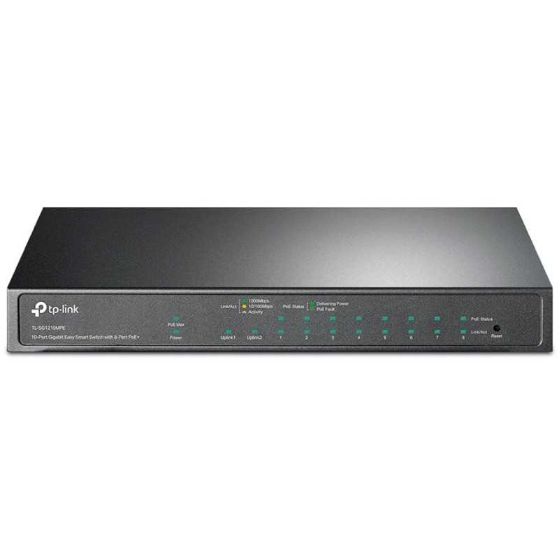 TP-Link TL-SG1210MPE 10-Port Gigabit Easy Smart Switch with 8-Port PoE+, 8× Gigabit PoE+ Ports, 2x Gigabit Non-PoE Ports, 1× Com
