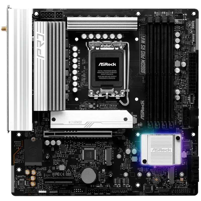 ASROCK MB Desktop B860M Pro Rs Wi-fi, S.1851, 4x DDR5, 1x PCIe 5.0 x16, 1x PCIe 4.0 x4, 1x Blazing M.2, 2x Hyper M.2, 4x SATA3, 