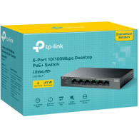 TP-LINK LS106LP 6-Port 10/100Mbps Desktop Switch with 4-Port PoE - 6