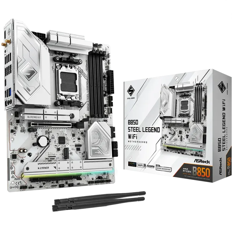 ASROCK MB Desktop B850 STEEL LEGEND WIFI, AM5, 4x DDR5, 1x PCIe 5.0 x16, 1x Blazing M.2(PCIe Gen5x4), 3x Hyper M.2, 4x SATA3, RA