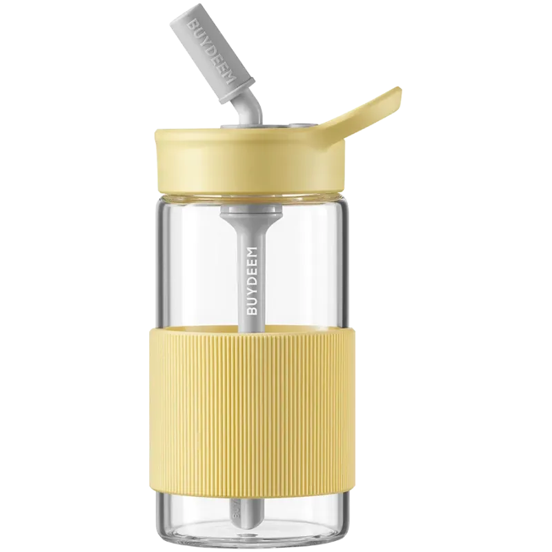 BUYDEEM Portable Glass Straw Bottle 500 ml, model CD1017, color Mellow Yellow - 1
