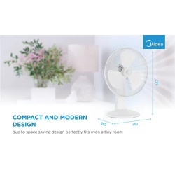 Table fan, 40W, 40cm, 3 speeds, mechanical, noise level: 50-60 dB, Oscillation 80°, Tilting +24° -12° - 6