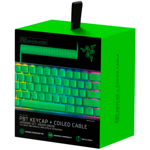 Razer PBT Keycap + Coiled Cable Upgrade Set - Razer Green, Durable Doubleshot PBT, Keycap Count: 120, Standard bottom row US and