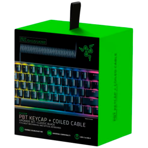 Razer PBT Keycap + Coiled Cable Upgrade Set - Classic Black, Durable Doubleshot PBT, Keycap Count: 120, Standard bottom row US a