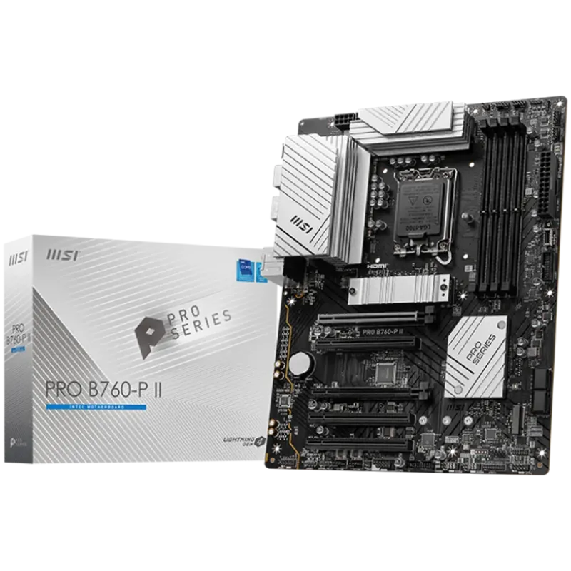MSI PRO B760-P II, ATX, LGA 1700, Dual Channel DDR5 up to 7000MHz, 4xDDR5, 5x PCIe x16 slots, 2x M.2 slots, 1x HDMI, 1xDP, 2x US