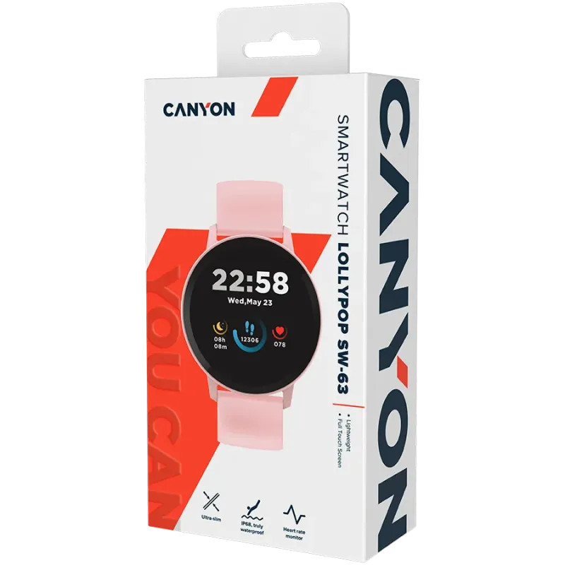 CANYON Lollypop SW-63, Smart watch, 1.3inches IPS full touch screen, Round watch, IP68 waterproof, multi-sport mode, BT5.0, comp