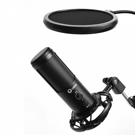 LORGAR Gaming Microphones, Black, USB condenser microphone with boom arm stand, pop filter, tripod stand. including 1* microphon