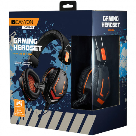CANYON Gaming headset 3.5mm jack with microphone and volume control, with 2in1 3.5mm adapter, cable 2M, Black, 0.36kg - 2