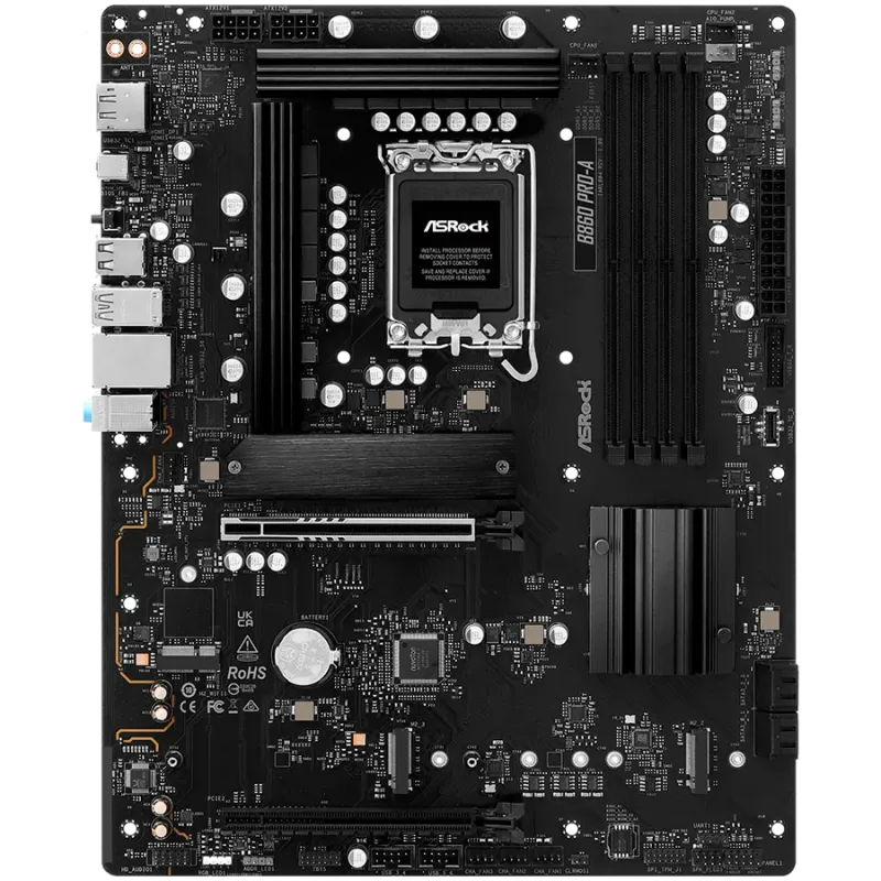 ASROCK MB Desktop B860 PRO-A, S.1851, 4x DDR5, 1x PCIe 5.0 x16, 1x PCIe 4.0 x4, 1x Blazing M.2, 2x Hyper M.2, 4x SATA3, 2x USB-C