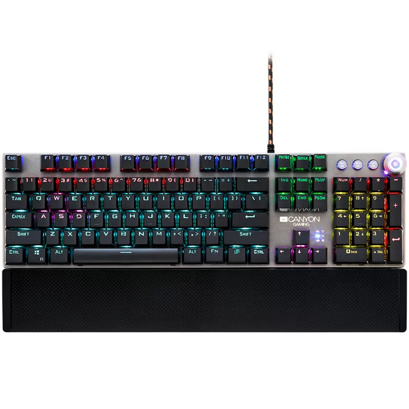 Wired Gaming Keyboard,Black 104 mechanical switches,60 million times key life, 22 types of lights,Removable magnetic wrist rest,