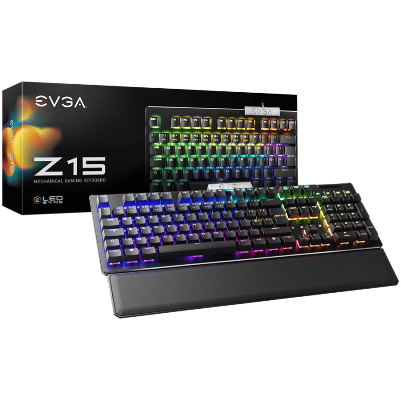 EVGA Z15 RGB Gaming Keyboard, RGB Backlit LED, Hot Swappable Mechanical Kailh Speed Silver Switches (Linear) - 1