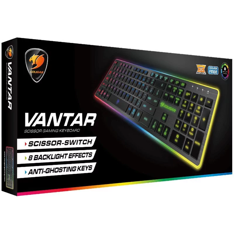 COUGAR VANTAR Scissor Gaming Keyboard, 19-Key Rollover, USB plug,Dimensions:132(L) X 445(W) X 20(H)mm,5.20(L) x 17.52(W) x 0.79(