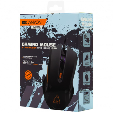 Optical Gaming Mouse with 6 programmable buttons, Pixart optical sensor, 4 levels of DPI and up to 3200, 3 million times key lif