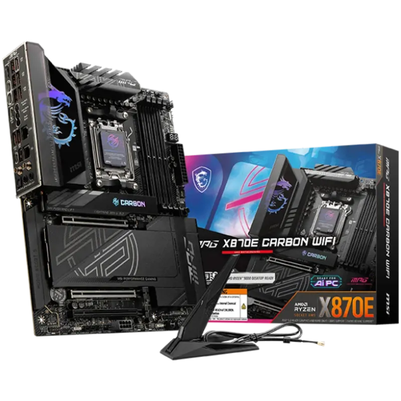 MSI MPG X870E CARBON WIFI, ATX, Socket AM5, 4x DDR5 Dual Channel DDR5 up to 8400(OC)MHz, 3x PCIe 3.0 x16 slot, 4x M.2 slot, 9x U