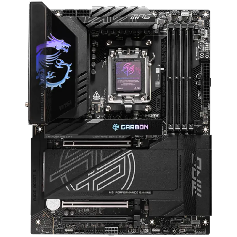 MSI MPG X870E CARBON WIFI, ATX, Socket AM5, 4x DDR5 Dual Channel DDR5 up to 8400(OC)MHz, 3x PCIe 3.0 x16 slot, 4x M.2 slot, 9x U