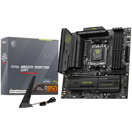 MSI B850M MORTAR WIFI, mATX, Socket AM5, 4x DDR5 Dual Channel DDR5 up to 8200(OC)MHz, 1x PCIe x16 slot, 3x M.2 slot, 4x USB 5Gbp