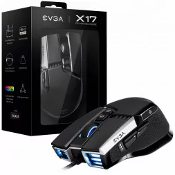 EVGA X17 Gaming Mouse, Wired, Black, Customizable, PIXART 3389 Optical Sensor - 16 000 DPI, 5 Profiles, 10 Buttons, Ergonomic