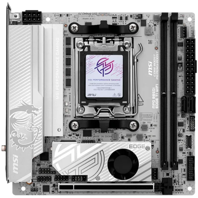 MSI MPG B850I EDGE TI WIFI, mITX, Socket AM5, Dual Channel DDR5 10000+MHz (OC), 1x PCIe x16 slot, 2x M.2 slot, 1x HDMI, 3x USB 3