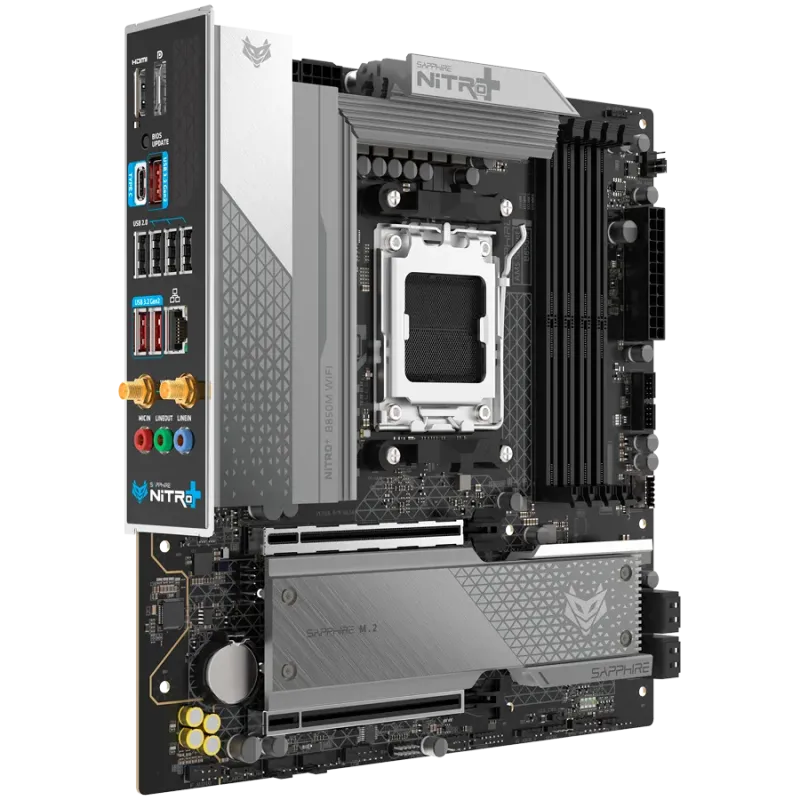 SAPPHIRE AMD B850M AM5 NITRO+ Ryzen R9/R7/R5, 4x DDR5 8000MHz, PCIE 5.0 x 16, 1x M.2 Gen5, 1x M.2 Gen4, LAN 2.5 Gbps, WIFI6, USB