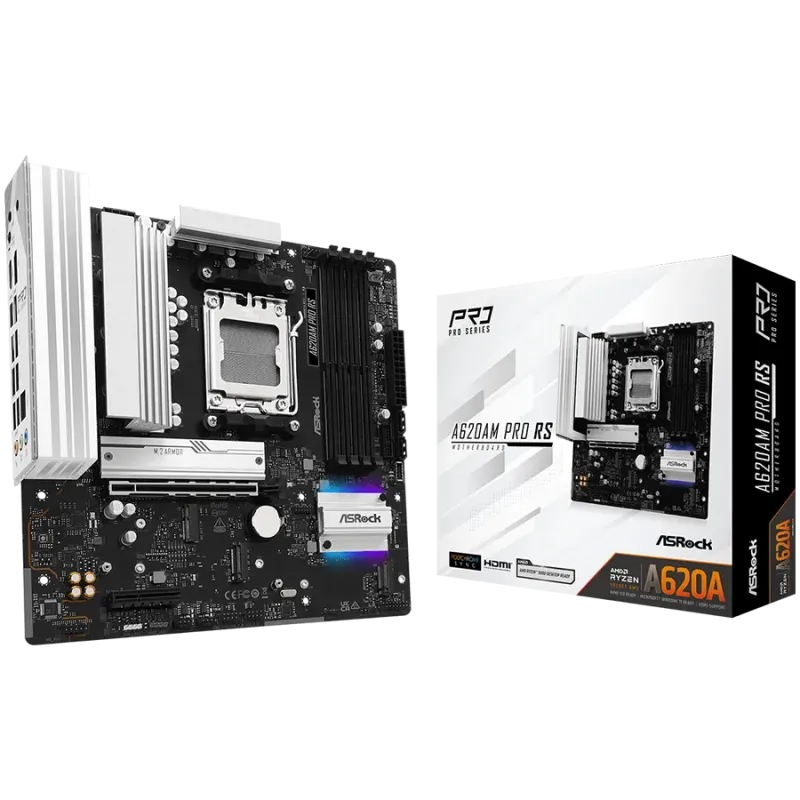 ASROCK MB Desktop A620AM Pro RS, AM5, 4x DDR5, 1x PCIe 4.0 x16, 1x PCIe 3.0 x16, 2x Hyper M.2(PCIe Gen4x4), 1x Ultra m.2, 2x SAT