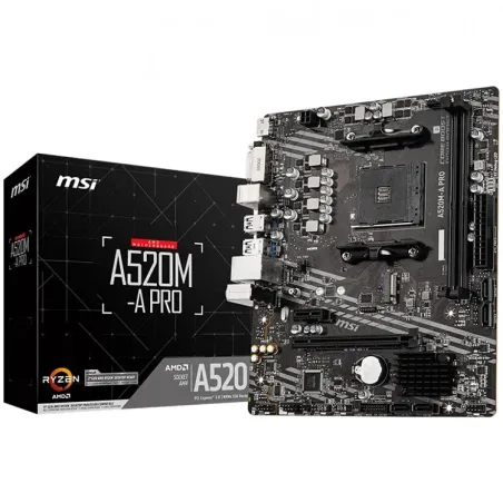 MSI Main Board Desktop A520M-A PRO (A520, AM4, 2xDDR4, 1x PCI-E 3.0 x16 slot,1x M.2 slot,4x USB 3.2 Gen1,2x USB 2.0,1x HDMI,1x D