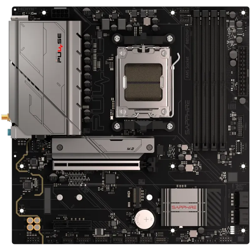 SAPPHIRE AMD B850M AM5 PULSE Ryzen R9/R7/R5, 4x DDR5 7600MHz, PCIE 4.0 x16, 1x M.2 Gen5, 1x M.2 Gen4, LAN 2.5 Gbps, WIFI6, USB, 