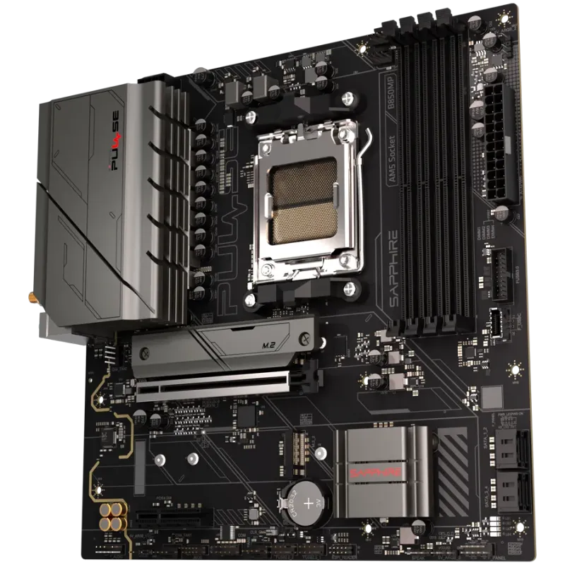 SAPPHIRE AMD B850M AM5 PULSE Ryzen R9/R7/R5, 4x DDR5 7600MHz, PCIE 4.0 x16, 1x M.2 Gen5, 1x M.2 Gen4, LAN 2.5 Gbps, WIFI6, USB, 