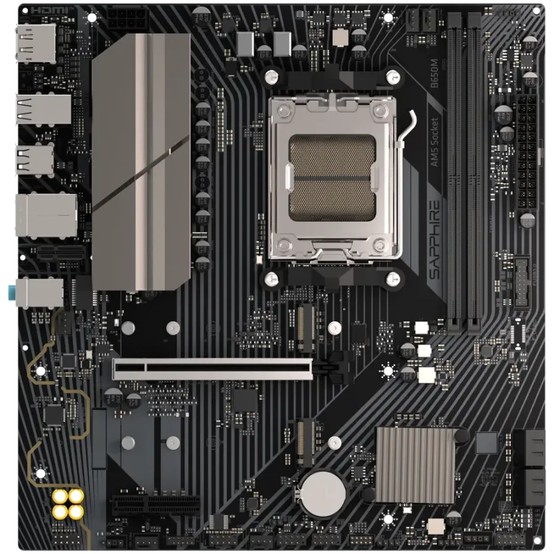 SAPPHIRE AMD B650M-E AM5 Ryzen R9/R7/R5, 2x DDR5 7600MHz, PCIe 4.0 x16, 1x M.2 Gen5, 1x M.2 Gen4, LAN 2.5 Gbps, Micro-ATX - 1