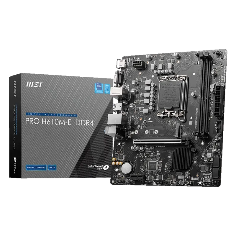 MSI PRO H610M-E DDR4, Micro-ATX, Socket 1700, Dual Channel DDR4 3200(OC)MHz, 1x PCIe x16 slots, 1x M.2 slots, 1x HDMI, 1 x VGA, 