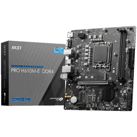 MSI PRO H610M-E DDR4, Micro-ATX, Socket 1700, Dual Channel DDR4 3200(OC)MHz, 1x PCIe x16 slots, 1x M.2 slots, 1x HDMI, 1 x VGA, 