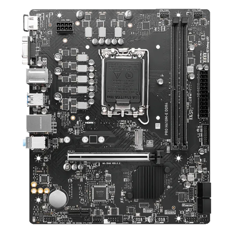 MSI PRO H610M-E DDR4, Micro-ATX, Socket 1700, Dual Channel DDR4 3200(OC)MHz, 1x PCIe x16 slots, 1x M.2 slots, 1x HDMI, 1 x VGA, 