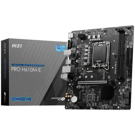 MSI PRO H610M-E, mATX, LGA 1700, Dual Channel DDR5 5600+MHz, 1x PCIe x16 slot, 1x M.2 slot, 1x HDMI, 1x VGA, 2x USB 3.2 Gen 1, 4