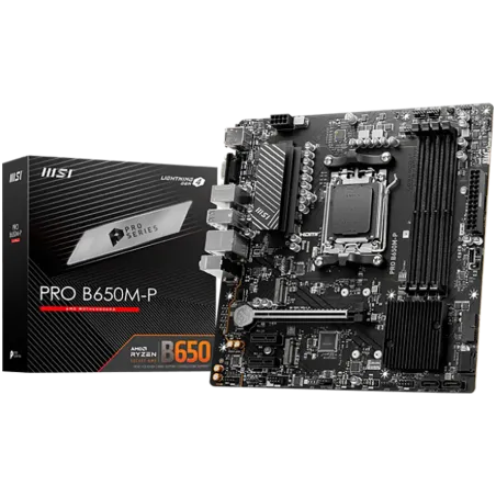 MSI PRO B650M-P,ATX, Socket AM5,AMD B650, 4xDDR5, Dual Channel DDR5 up to 7200+(OC)MHz,1x PCIe 4.0/3.0 x16 slot,2x M.2 slots,2x 