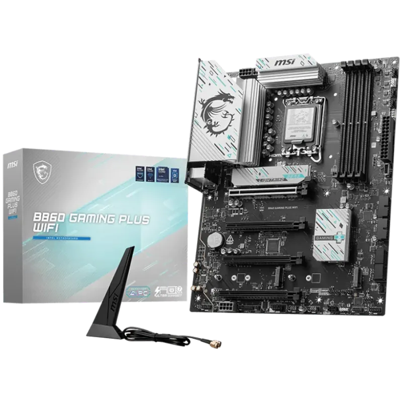 MSI PRO B860 GAMING PLUS WIFI, ATX, LGA 1851, 4x DDR5 Dual Channel DDR5 up to 8600(OC)MHz, 4x PCIe x16 slot, 3x M.2 slot, 4x USB
