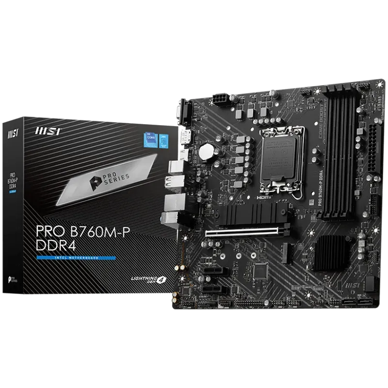 MSI PRO B760M-P DDR4, mATX, Socket 1700, Dual Channel DDR4 4800(OC)MHz, 1x PCIe x16 slots, 2x M.2 slots, 1x HDMI, 1x DP, 1x VGA,