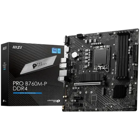 MSI PRO B760M-P DDR4, mATX, Socket 1700, Dual Channel DDR4 4800(OC)MHz, 1x PCIe x16 slots, 2x M.2 slots, 1x HDMI, 1x DP, 1x VGA,
