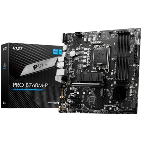 MSI PRO B760M-P, mATX, LGA 1700, Dual Channel DDR5 6800, 1x PCIe x16 slots, 2x M.2 slots, 1x HDMI, 1x DP, 1x VGA, 1x USB 3.2 Gen