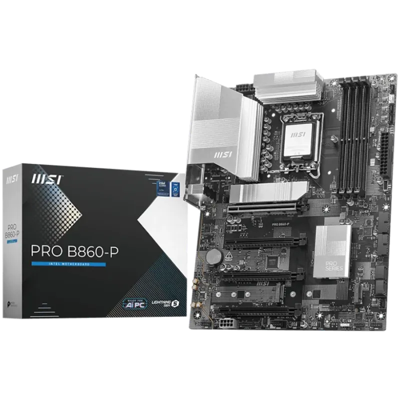 MSI PRO B860-P, ATX, LGA 1851, 4x DDR5 Dual Channel DDR5 up to 8600(OC)MHz, 4x PCIe x16 slot, 3x M.2 slot, 4x USB 2.0, 2x USB 5G