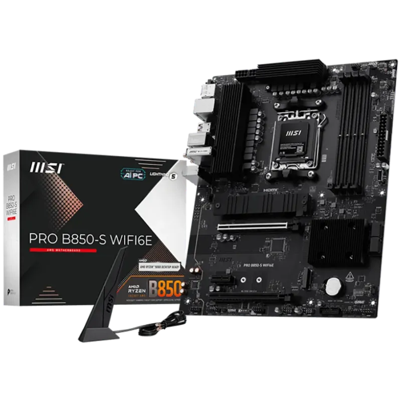 MSI PRO B850-S WIFI6E, ATX, Socket AM5, 4x DDR5 Dual Channel up to 8200(OC)MHz, 2x PCIe x16 slot, 2x M.2 slot, 4x USB 5Gbps, 3x 