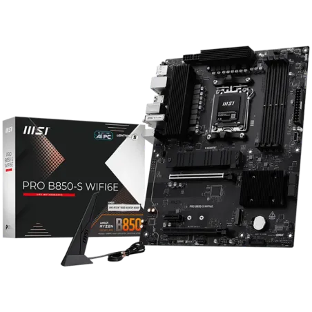 MSI PRO B850-S WIFI6E, ATX, Socket AM5, 4x DDR5 Dual Channel up to 8200(OC)MHz, 2x PCIe x16 slot, 2x M.2 slot, 4x USB 5Gbps, 3x 