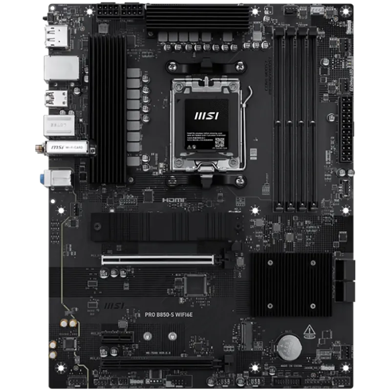 MSI PRO B850-S WIFI6E, ATX, Socket AM5, 4x DDR5 Dual Channel up to 8200(OC)MHz, 2x PCIe x16 slot, 2x M.2 slot, 4x USB 5Gbps, 3x 