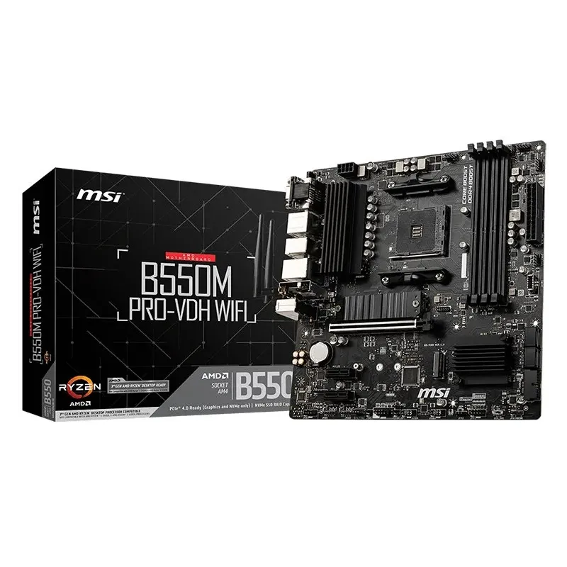 MSI B550M PRO-VDH WIFI,m-ATX,Socket AM4,AMD B550 Chipset,4 DIMMs,Dual Channel DDR4 up to 4400+(OC)MHz,1x PCIe 4.0/3.0 x16 slot,2