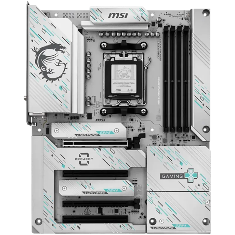 MSI B850 GAMING PLUS WIFI PZ, ATX, Socket AM5, Back Connectors, 4x DDR5 Dual Channel DDR5 up to 8200(OC)MHz, 4x PCIe x16 slot, 3