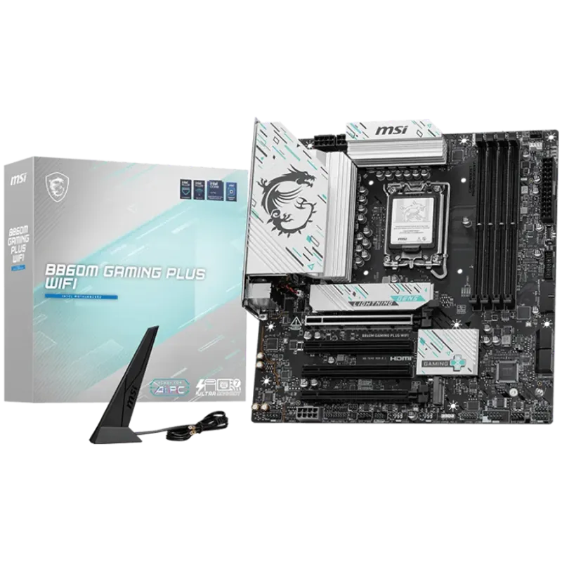 MSI PRO B860M GAMING PLUS WIFI, mATX, LGA 1851, 4x DDR5 Dual Channel DDR5 up to 8600(OC)MHz, 4x PCIe x16 slot, 3x M.2 slot, 2x U