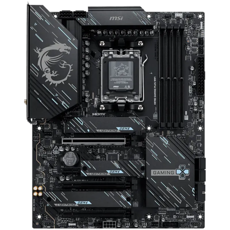 MSI X870E GAMING PLUS WIFI, ATX, Socket AM5, 4x DDR5 Dual Channel DDR5 up to 8200(OC)MHz, 3x PCIe x16 slot, 3x M.2 slot, 4x USB 