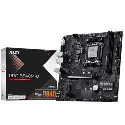 MSI PRO B840M-B, mATX, Socket AM5, 2x DDR5 Dual Channel DDR5 up to 8000(OC)MHz, 1x PCIe x16 slot, 2x M.2 slot, 2x USB 2.0, 4x US